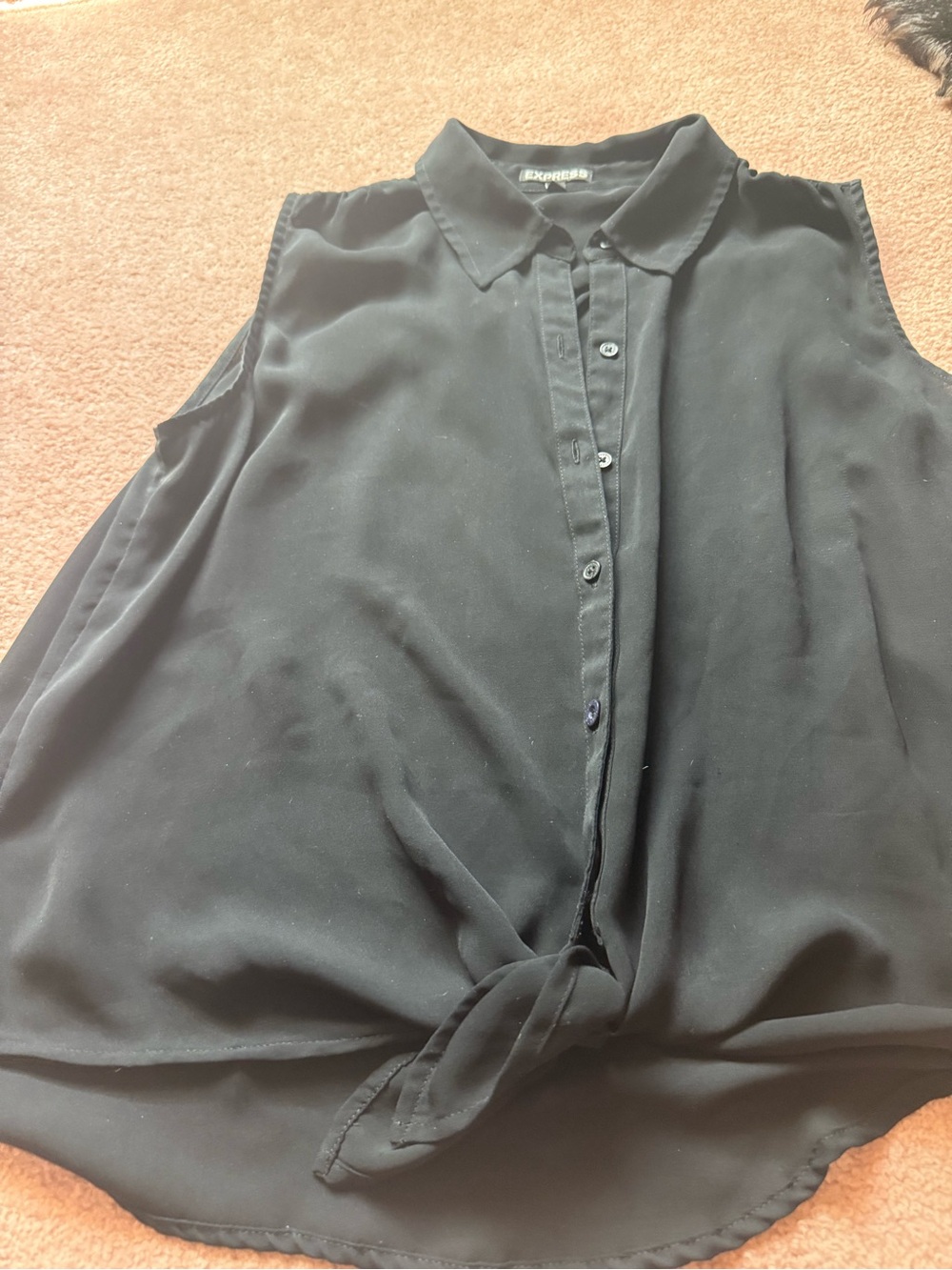 Express Womens Black Sleeveless Button-Front Tie Hem Shirt tie front